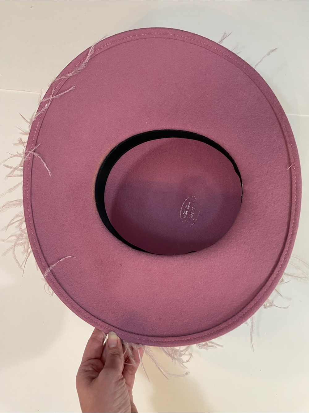 Vintage Rose Pink Boa Feather-Trim Wool Hat Ribbon Bow - Statement Church Derby - Picture 7 of 11
